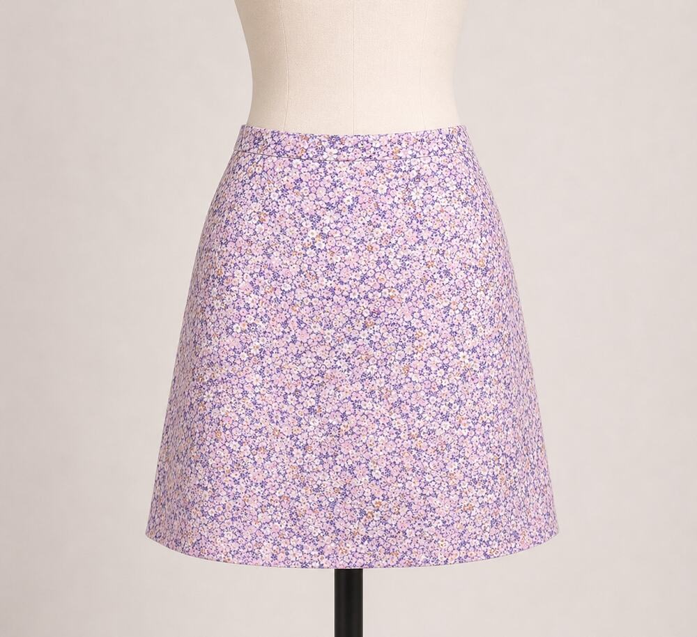 Vintage Floral Mini Skirt Pink Purple Small Flowers